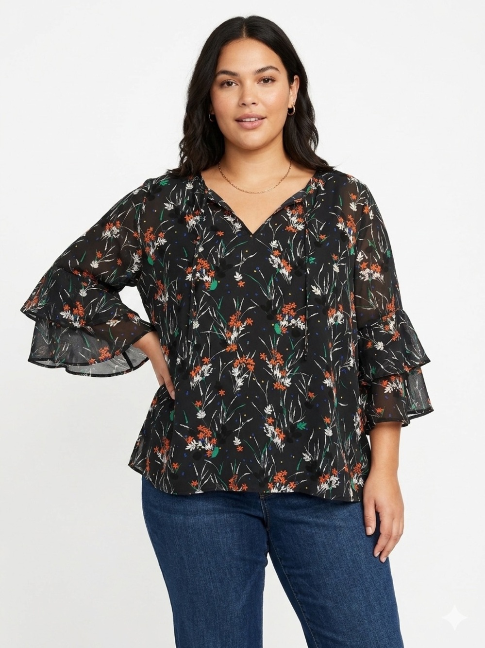 GAP Navy Blue Floral Botanical Print Blouse Size XXL